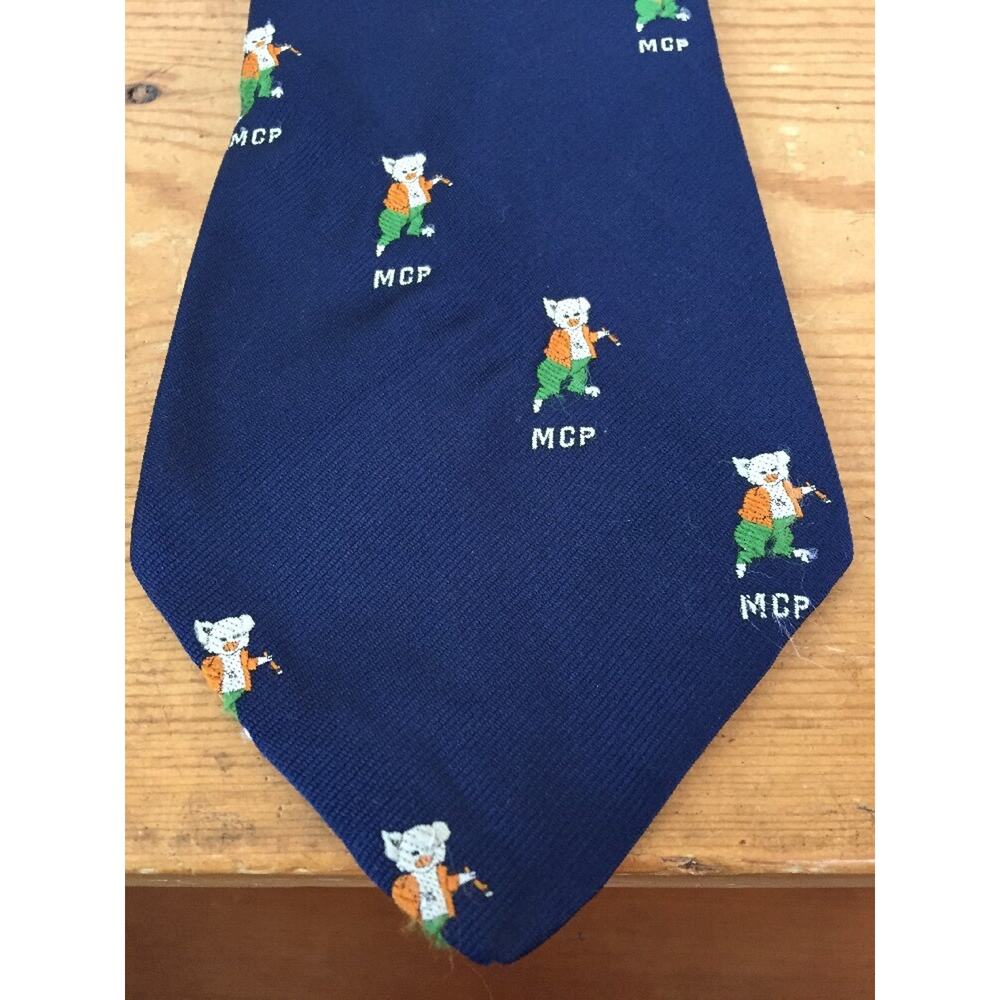 Vintage Andhurst Navy Blue 100% Polyester MCP Pig Patterned Wide Neck Tie